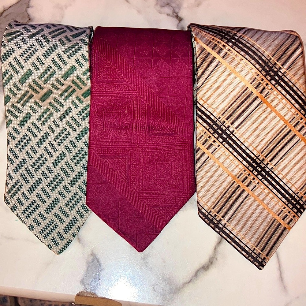 Vintage Men's Tie Set - Green, Burgundy, and Brown